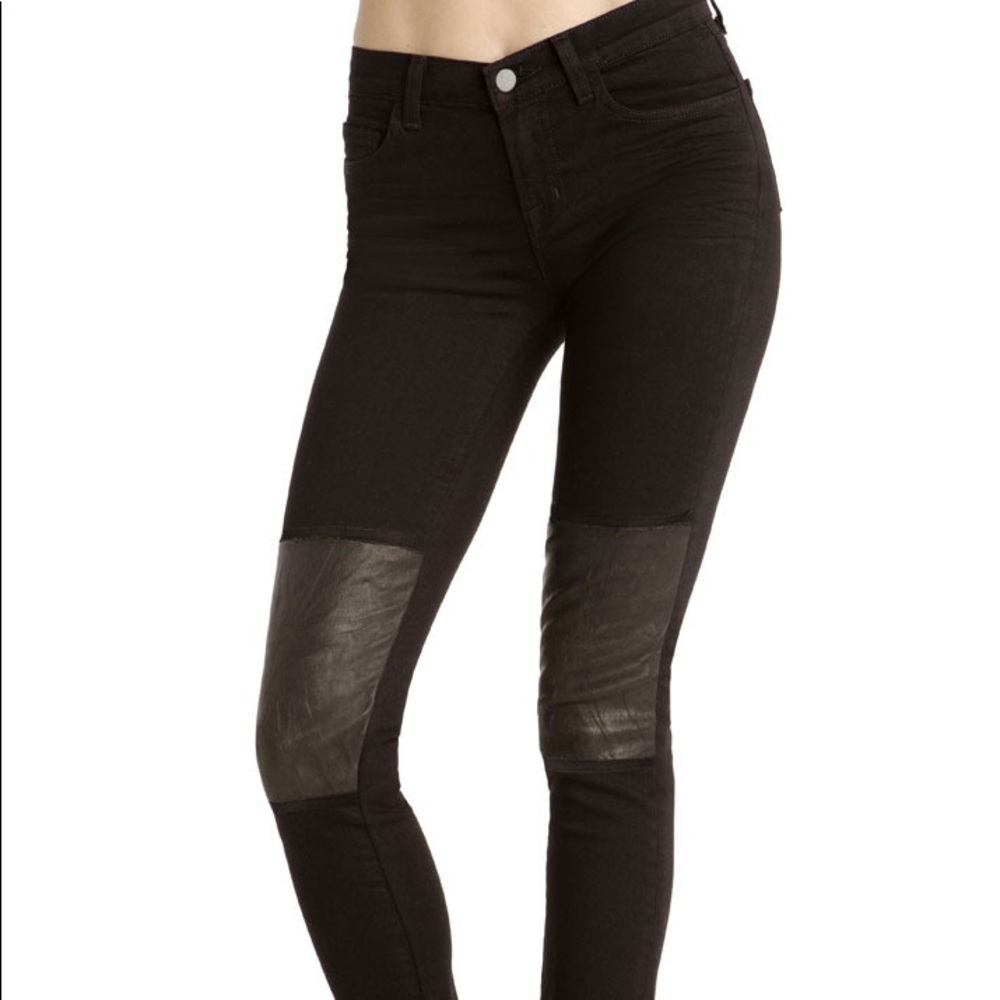 J Brand Black Beatnik Leather Knee Skinny Jeans